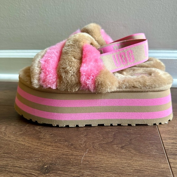UGG DISCO SLIDE CHESTNUT PINK ROSE COMBO SLIPPERS SIZE 6 WOMEN’S - Picture 4 of 10
